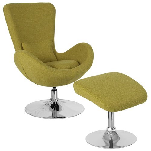 Flash Furniture - Egg Series Side Reception Chair with Bowed Seat and Ottoman - Green Fabric