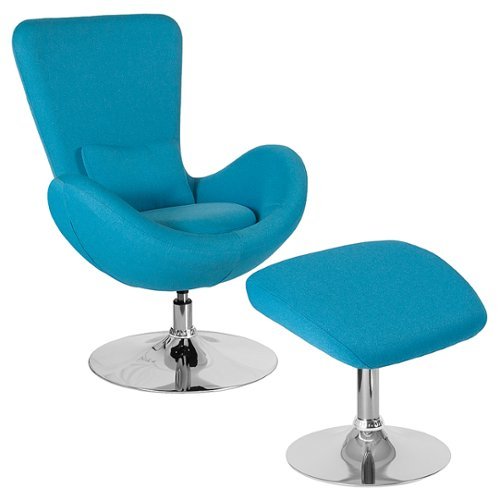 Flash Furniture - Egg Series Side Reception Chair with Bowed Seat and Ottoman - Aqua Fabric