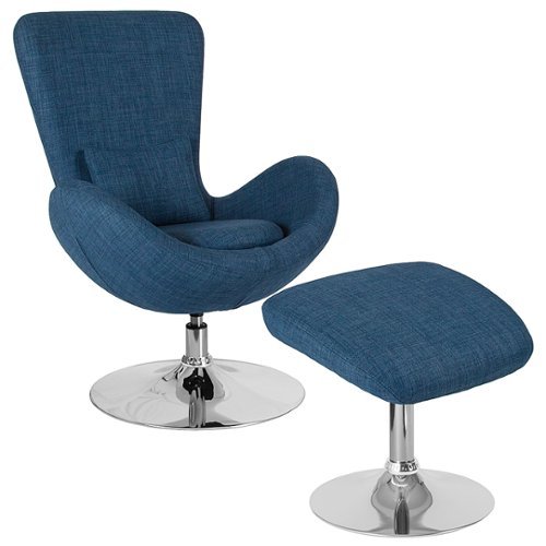 Flash Furniture - Egg Series Side Reception Chair with Bowed Seat and Ottoman - Blue Fabric