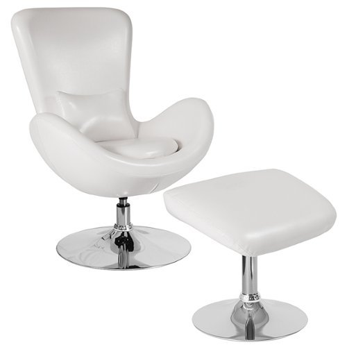 Flash Furniture - Egg Series Side Reception Chair with Bowed Seat and Ottoman - White LeatherSoft
