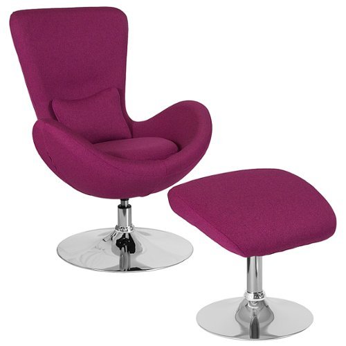 Flash Furniture - Egg Series Side Reception Chair with Bowed Seat and Ottoman - Magenta Fabric