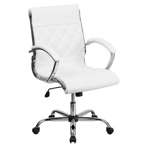 Alamont Home - Merideth Contemporary Leather/Faux Leather Executive Swivel Mid-Back Office Chair - White
