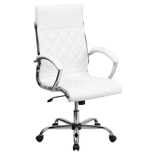Flash Furniture - High Back Designer Quilted LeatherSoft Executive Swivel Office Chair with Chrome Base and Arms - White