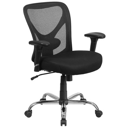 Flash Furniture - Mid-Back Mesh Tapered Back Swivel Task Office Chair with LeatherSoft Seat, Chrome Base and T-Arms - Black LeatherSoft/Mesh