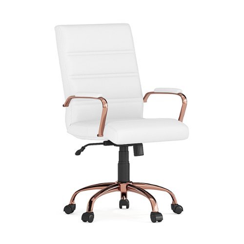 

Flash Furniture - Whitney Mid-Back Modern Leather/Faux Leather Executive Swivel Office Chair - White LeatherSoft/Rose Gold Frame