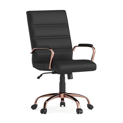 

Flash Furniture - Whitney Mid-Back Modern Leather/Faux Leather Executive Swivel Office Chair - Black LeatherSoft/Rose Gold Frame