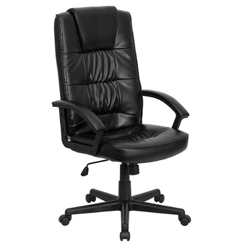 Flash Furniture - High Back LeatherSoft Soft Ripple Upholstered Executive Swivel Office Chair with Arms - Black