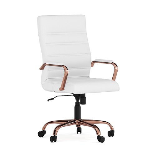 Flash Furniture - High Back Executive Swivel Office Chair with Metal Frame and Arms - White LeatherSoft/Rose Gold Frame
