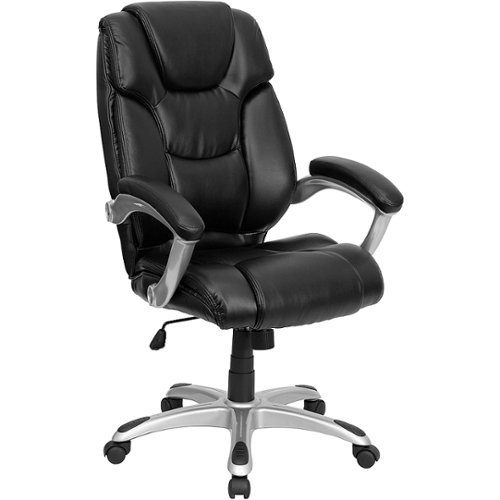 Flash Furniture - High Back LeatherSoft Layered Upholstered Executive Swivel Ergonomic Office Chair with Silver Nylon Base and Arms - Black