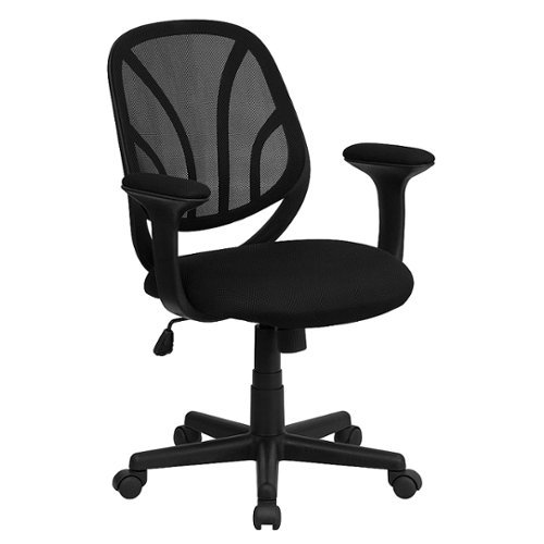 Flash Furniture - Mid-Back LeatherSoft Layered Upholstered Executive Swivel Ergonomic Office Chair with Silver Nylon Base and Arms - Black