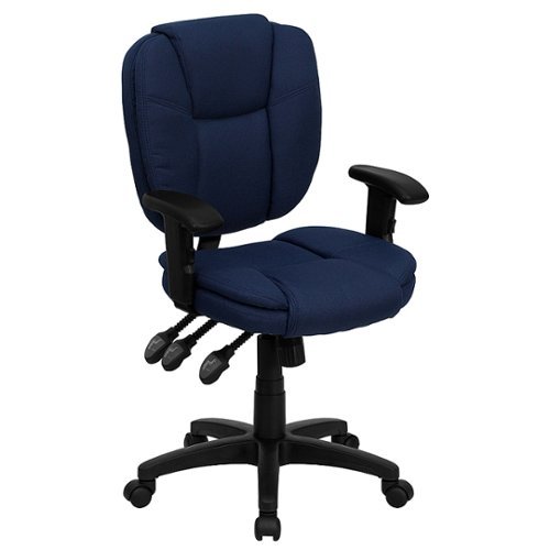 Flash Furniture - Mid-Back Multifunction Swivel Ergonomic Task Office Chair with Pillow Top Cushioning and Adjustable Arms - Navy Blue Fabric