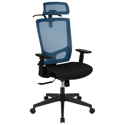 Flash Furniture - Ergonomic/Black Mesh Office Chair-Synchro, Pivot Headrest, Adjustable Arms - Blue
