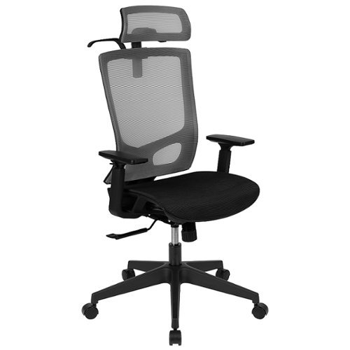 Flash Furniture - Ergonomic/Black Mesh Office Chair-Synchro, Pivot Headrest, Adjustable Arms - Gray
