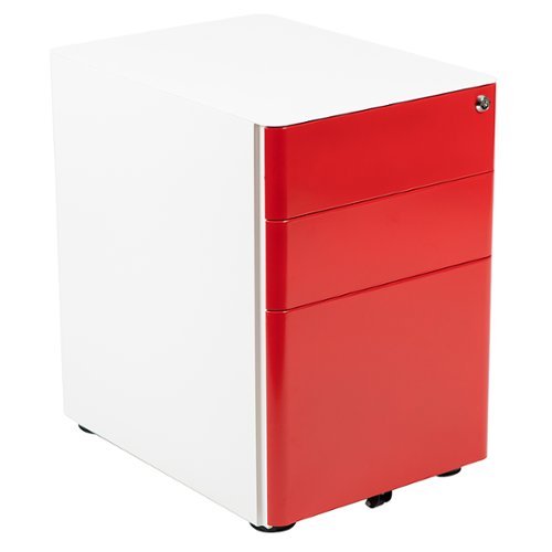 Flash Furniture - Modern 3-Drawer Mobile Locking Filing Cabinet with Anti-Tilt Mechanism & Letter/Legal Drawer - White and Red
