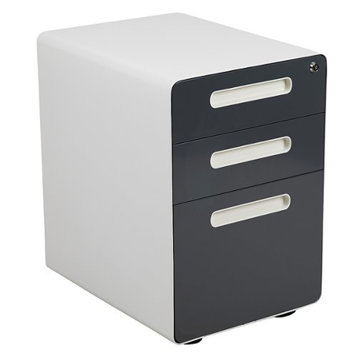 Flash Furniture - Ergonomic 3-Drawer Mobile Locking Filing Cabinet - White and Charcoal