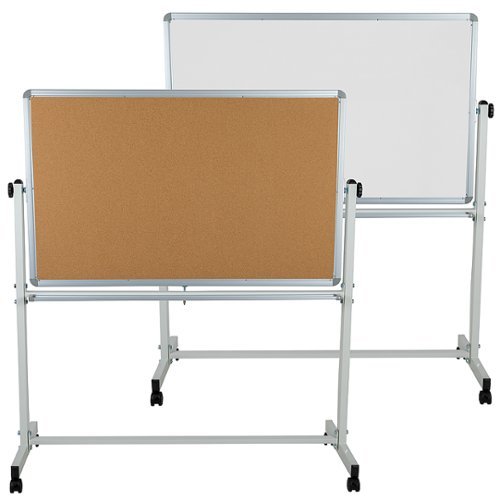 Flash Furniture - Hercules Series 53"W x 59"H Reversible Mobile Cork Bulletin Board and White Board with Pen Tray - Natural/White