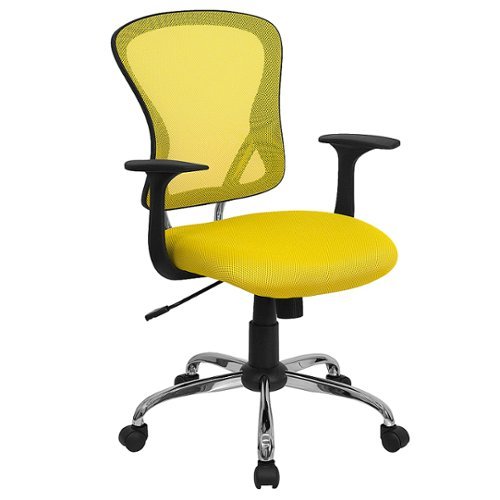 Flash Furniture - Mid-Back Mesh Swivel Task Office Chair with Chrome Base and Arms - Yellow
