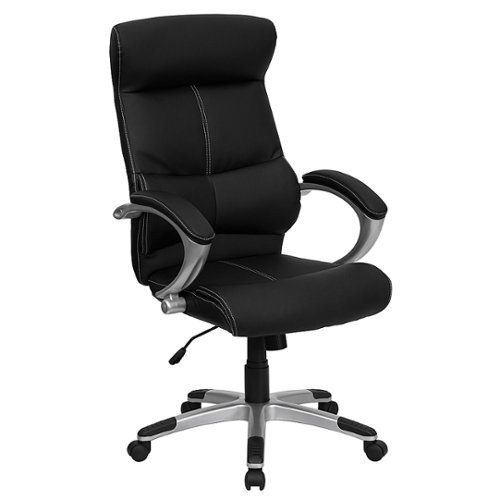 Flash Furniture - High Back LeatherSoft Executive Swivel Office Chair with Curved Headrest and White Line Stitching - Black