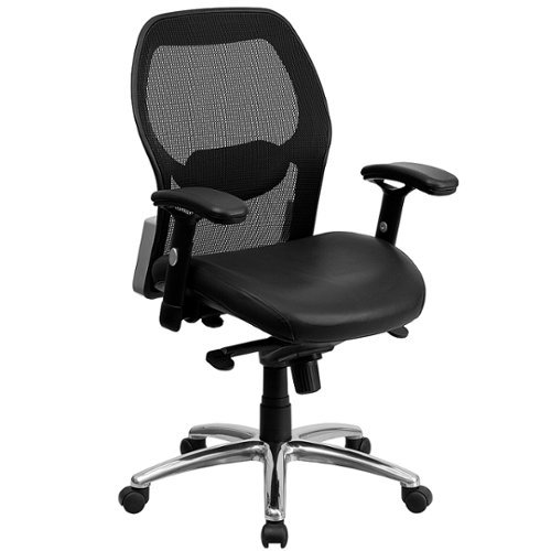 Flash Furniture - Mid-Back Super Mesh Executive Swivel Office Chair with Knee Tilt Control and Adjustable Arms - Black LeatherSoft/Mesh