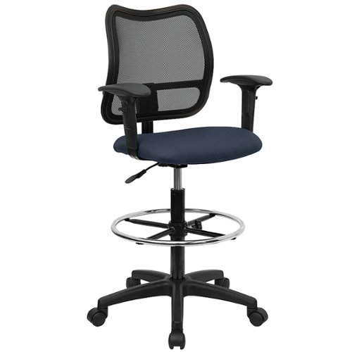 Alamont Home - Elaine Contemporary Fabric Drafting Stool - Navy Blue-Front_Standard 