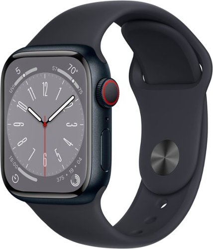Apple Watch Series 8 GPS + Cellular 41mm Midnight Aluminum Case with Midnight Sport Band - S/M - Midnight (AT&T) - (2022)-Front_Standard 
