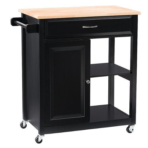 CorLiving - Sage Wood Kitchen Cart With Cupboard - Black