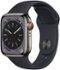 Apple Watch Series 8 GPS + Cellular 41mm Graphite Stainless Steel Case with Midnight Sport Band - S/M - Midnight (AT&T) - (2022)-Front_Standard