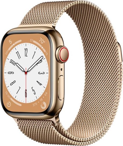Apple Watch Series 8 GPS + Cellular 41mm Gold Stainless Steel Case with Gold Milanese Loop - Gold (Verizon) - (2022)-Front_Standard 