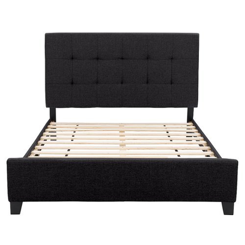 CorLiving - Ellery Fabric Upholstered Queen Bed Frame - Black