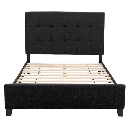 CorLiving - Ellery Fabric Upholstered Double Bed Frame - Black