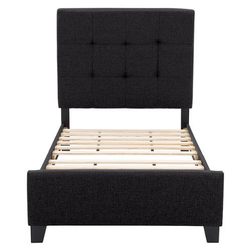 CorLiving - Ellery Fabric Upholstered Single Bed Frame - Black