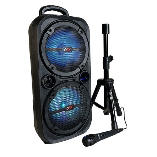 

QFX - 2 x 8" BT Recharge Speaker with Microphone & Stand - Black