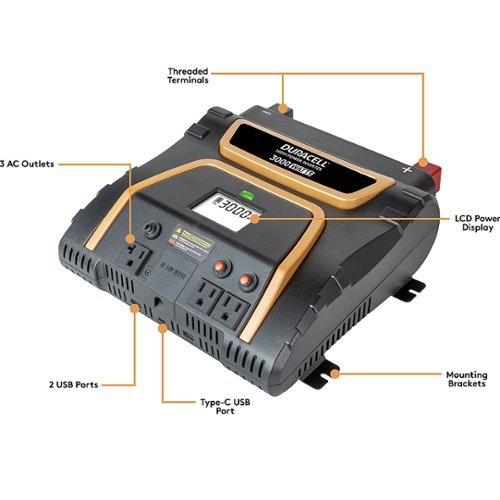 Duracell 3000w High Power Inverter with Type C USB Port - Black WORLDWIDE DELIVERY