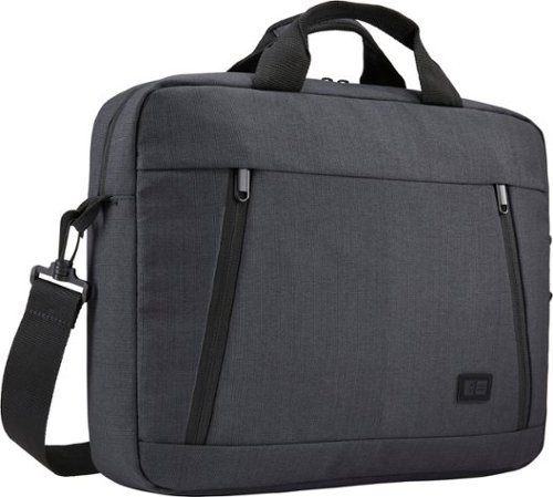 Image of Case Logic - Ashton 14” Laptop Attaché Briefcase with Padded Interior, Zippered Pocket for Accessories, Shoulder Strap & Handles - Dark Gray