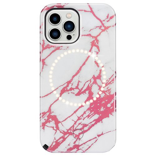 LuMee - Halo Battery Charger Case for iPhone 13 Pro - Rose Metallic/White Marble