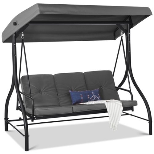 Best Choice Products - 3-Seat Outdoor Converting Canopy Swing Glider Patio Hammock w/ Removable Cushions - Gray-Front_Standard 