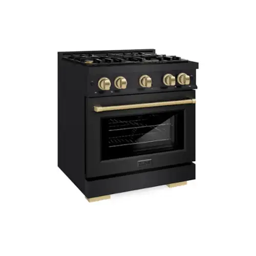 Front. ZLINE - ZLINE Autograph 30" Select Dual Fuel Black Stainless Range w/ Bronze Accents (HDRBZ-30-CB) - Black.