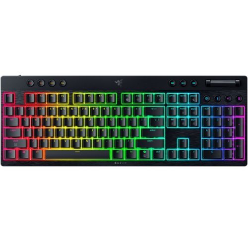 Razer - BlackWidow V4 Low-profile HyperSpeed Wireless Full Size Mechanical Yellow Linear Switch Gaming Keyboard with Chroma RGB - Black-Front_Standard 