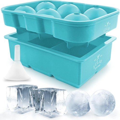 Zulay Kitchen - Silicone Ice Cube Trays Set of 2 - Large Square Ice Cube Molds and Sphere Ice Ball Maker with Lid - Blue-Front_Standard 