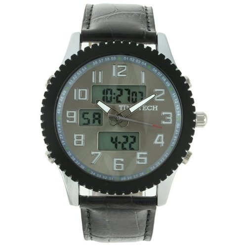 Timetech - Men's Analog/Digital Multi-Function Weekend Sport Watch with Leather Wrist Band - Gray-Front_Standard 