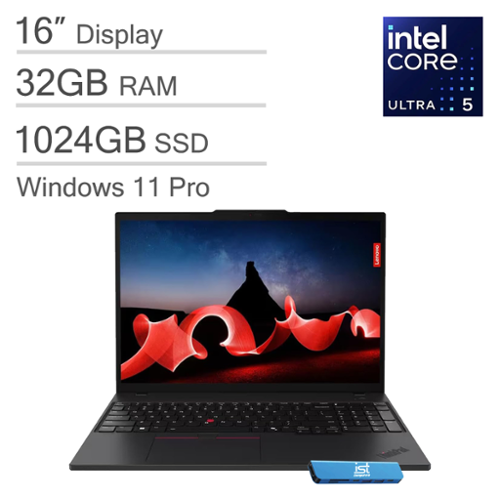 Lenovo - ThinkPad T16 Gen 3 16" WUXGA Laptop - Intel Core Ultra 5 with 32GB DDR5 Memory - 1TB SSD - Thunderbolt - Windows 11Pro - Black-Front_Standard 