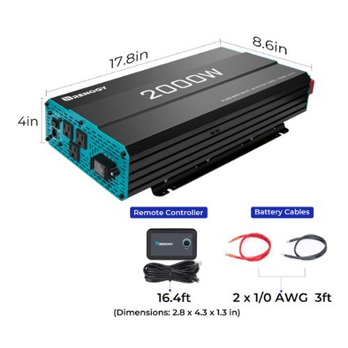 Renogy 2000W 12V Pure Sine Wave Inverter - Black WORLDWIDE DELIVERY