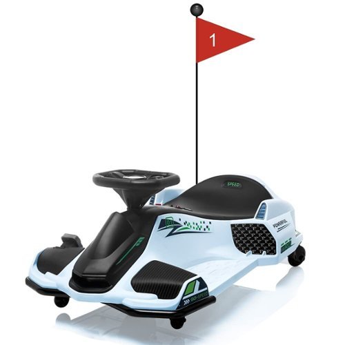 GARVEE - 24V Kids Ride on Drift Car for Kids, Electric Go-Kart Up to 7.5 mph Variable Speed,Music,Colorful Tail LED Light - White-Front_Standard 