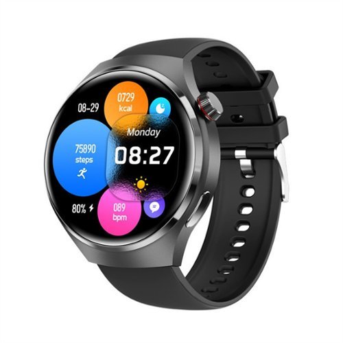 SKRAN - Round Screen Sports Smartwatch with Bluetooth Calling - Waterproof, Sports Smartwatch with Voice Assistant - Black - (2026)-Front_Standard 