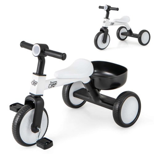 Costway - 2-In-1 Kids Tricycle Auxiliary Balance Bike with Detachable Pedals Toddler Tricycle - White-Front_Standard 