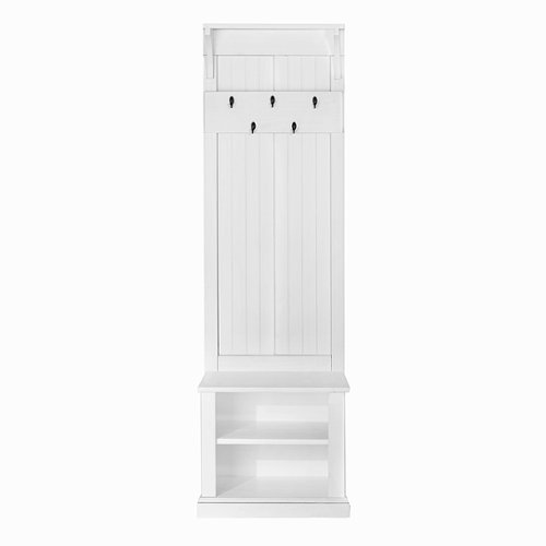 

Walker Edison - Rustic Solid Wood Hall Tree Bench with Shelf - White