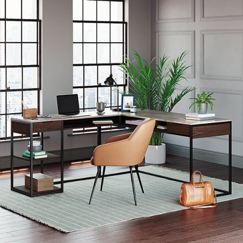 

Sauder - International Lux L-Desk Deco Stone - Umber Wood