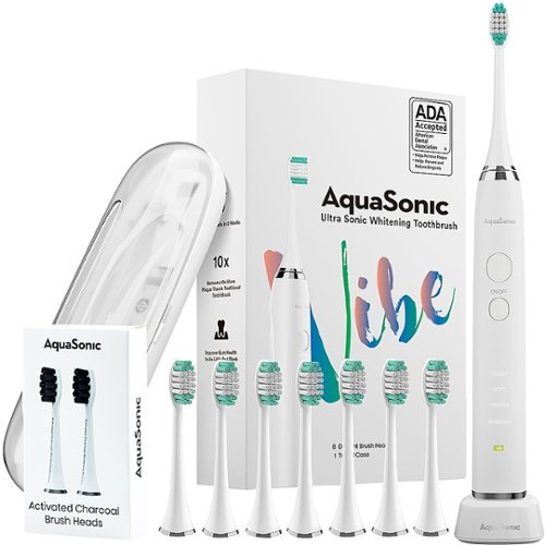 AquaSonic - Ultrasonic Rechargeable Electric Toothbrush Ultimate Bundle - Optic White