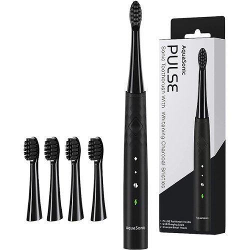 AquaSonic - Pulse Series  Rechargeable Electric Toothbrush with Activated Charcoal Whitening Bristles - Midnight Black