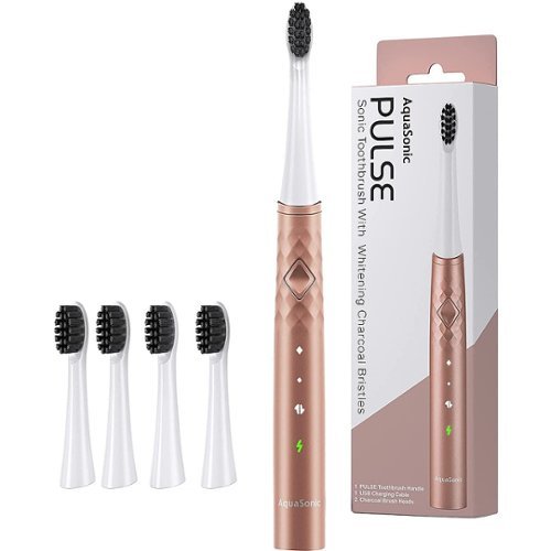 Image of AquaSonic - Sonic Rechargeable Electric Toothbrush with Activated Charcoal Whitening Bristles - Rose Gold